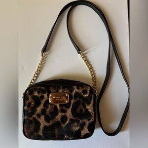 Michael Kors Leopard Haircalf Crossbody Bag | Leather & Gold Chain Strap